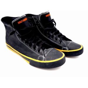 Harley Davidson Men's  D93816 Black/Orange Leather High-Top Sneakers Shoes 9